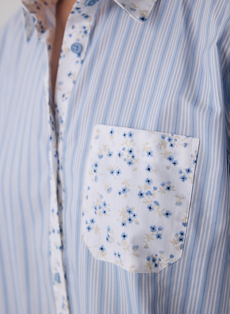 بنتي طقم بيجامة بأكمام طويلة وياقة قميص وشورت - Image 2